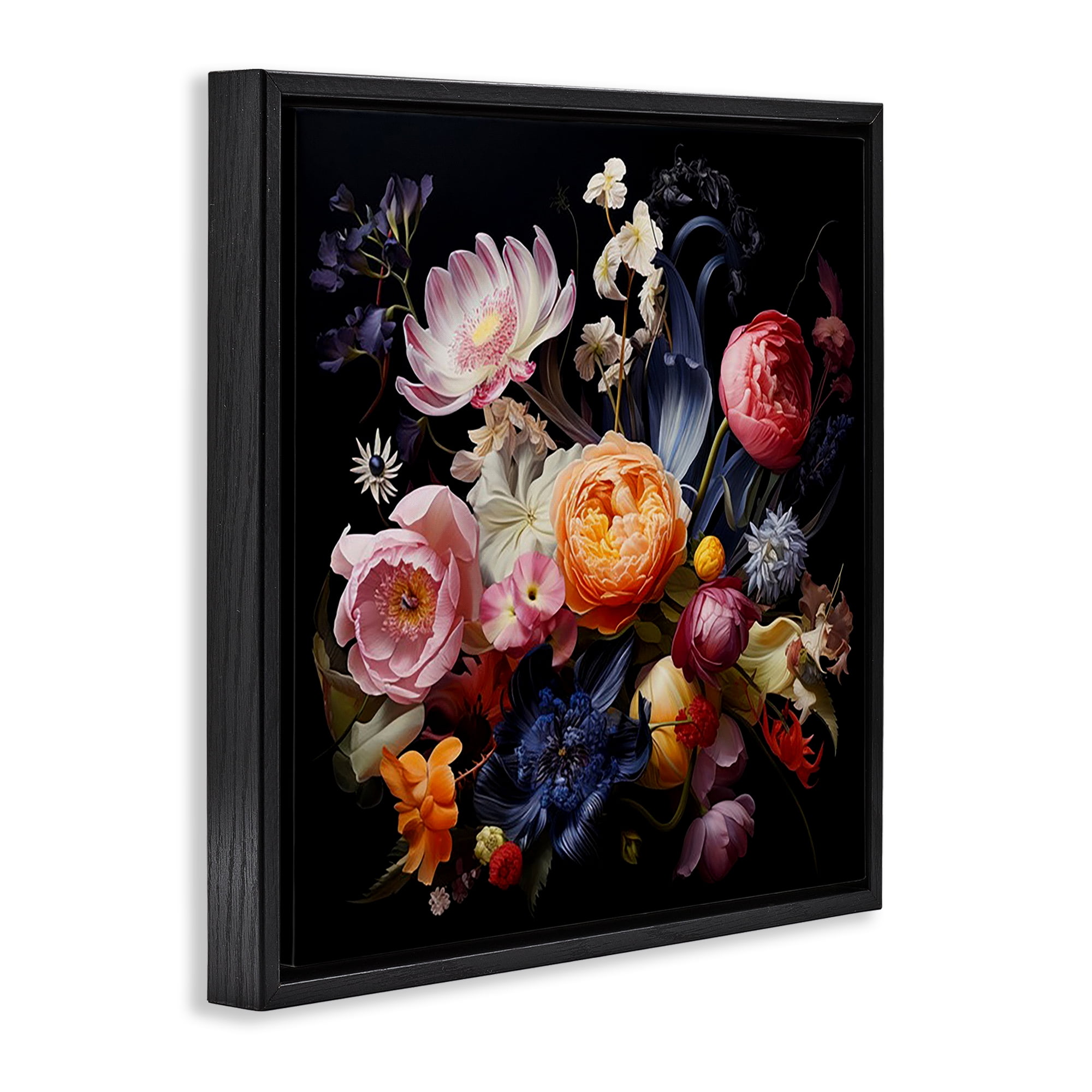 Stupell Industries Vintage Dark Bouquet Plants & Flowers Painting Black Floater Framed Canvas Art Print Wall Art, 25 x 25