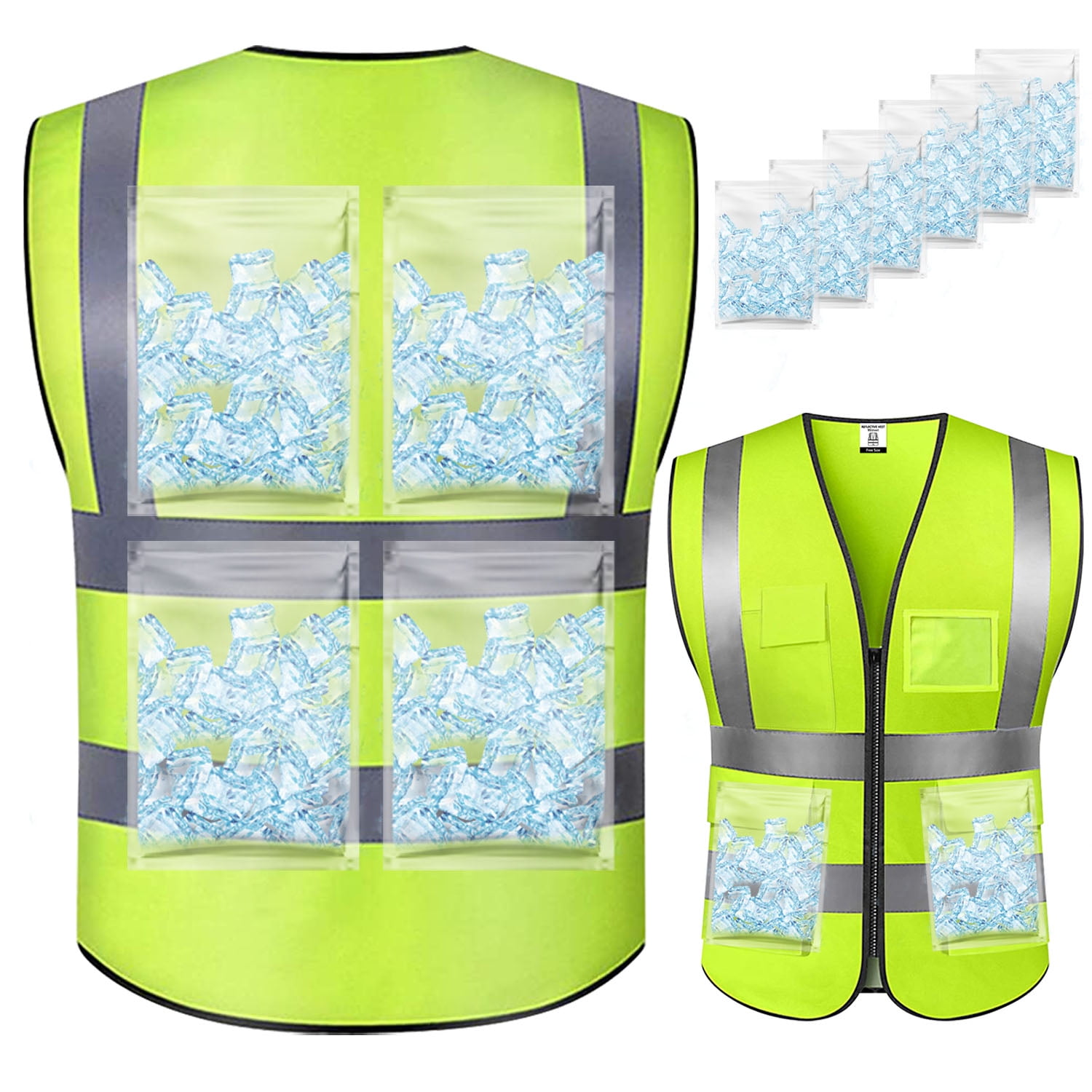 Cooling Safety Reflective Vest with 6pcs Ice Packs Work Vest with