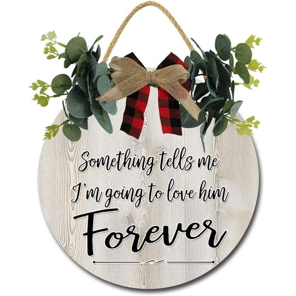 Eveokoki 12" Im Going To Love Him Forever Door Sign Plaque,Welcome Wall Hanging Signs Front Door Decor Home Decorative Door Sign Wooden Plaque Hanger for Bedroom Porch Yard