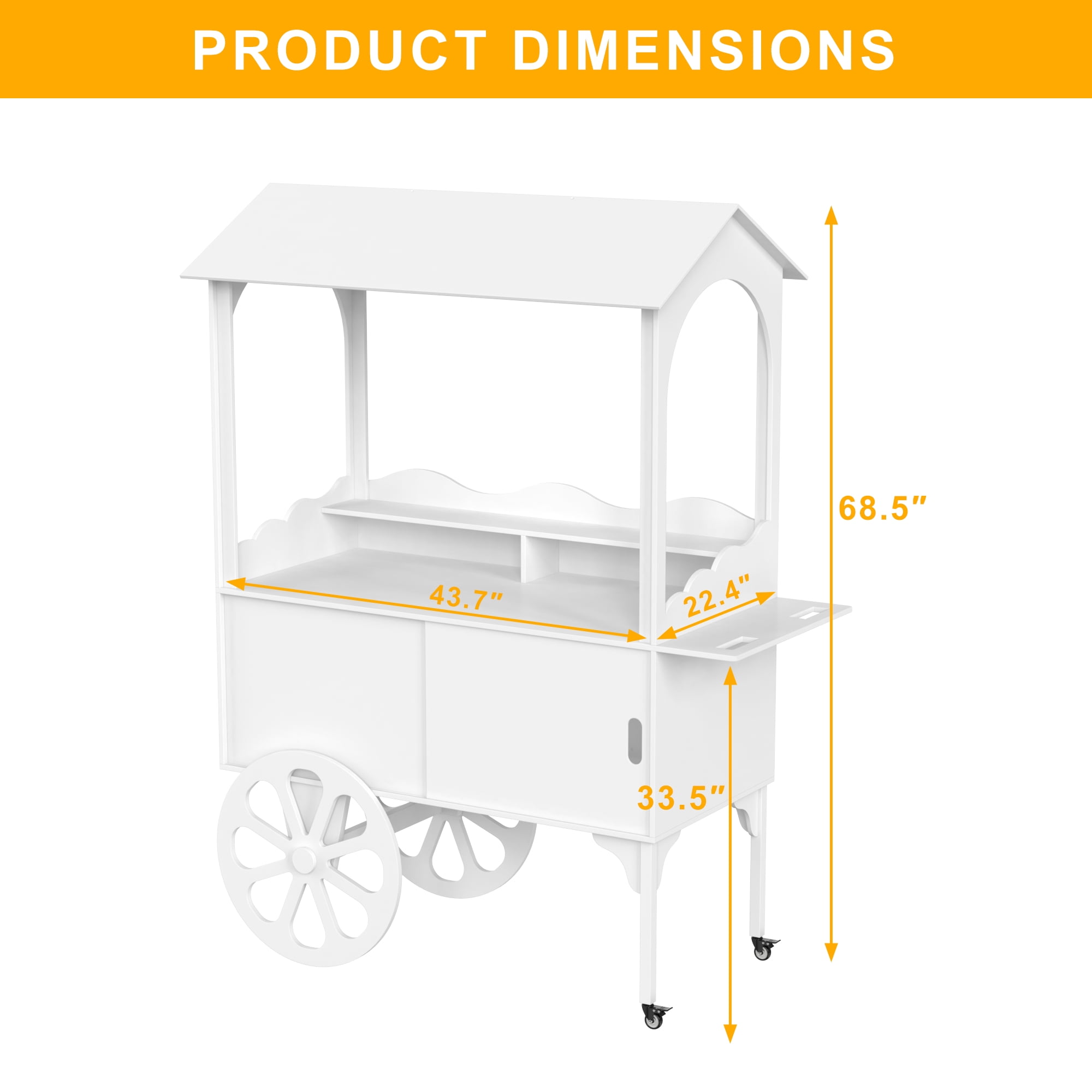 Candy Cart with Wheels for Party，Wood Dessert Cart with Storage Cabinet
