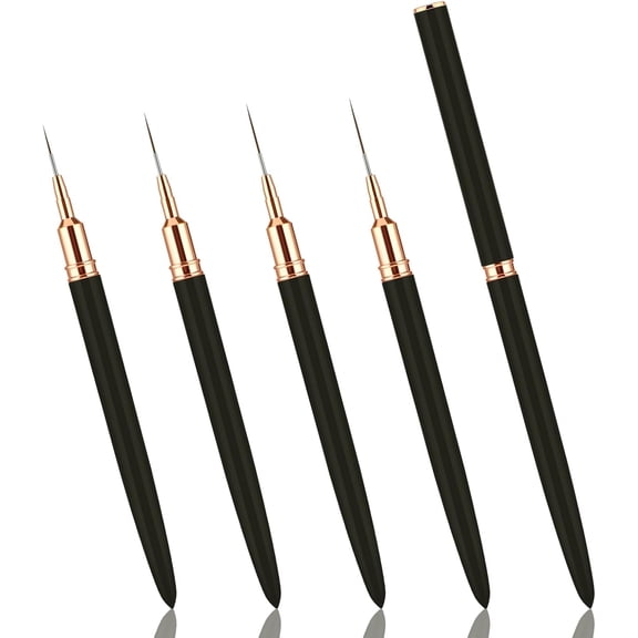 5Pcs Nail Art Liner Brushes Thin Nail Detail Brushes Painting Art Design Brush Nail Dotting Tool For Long Lines Thin Details Fine Drawing Nail Design 7/9/11/15/25mm (Black)