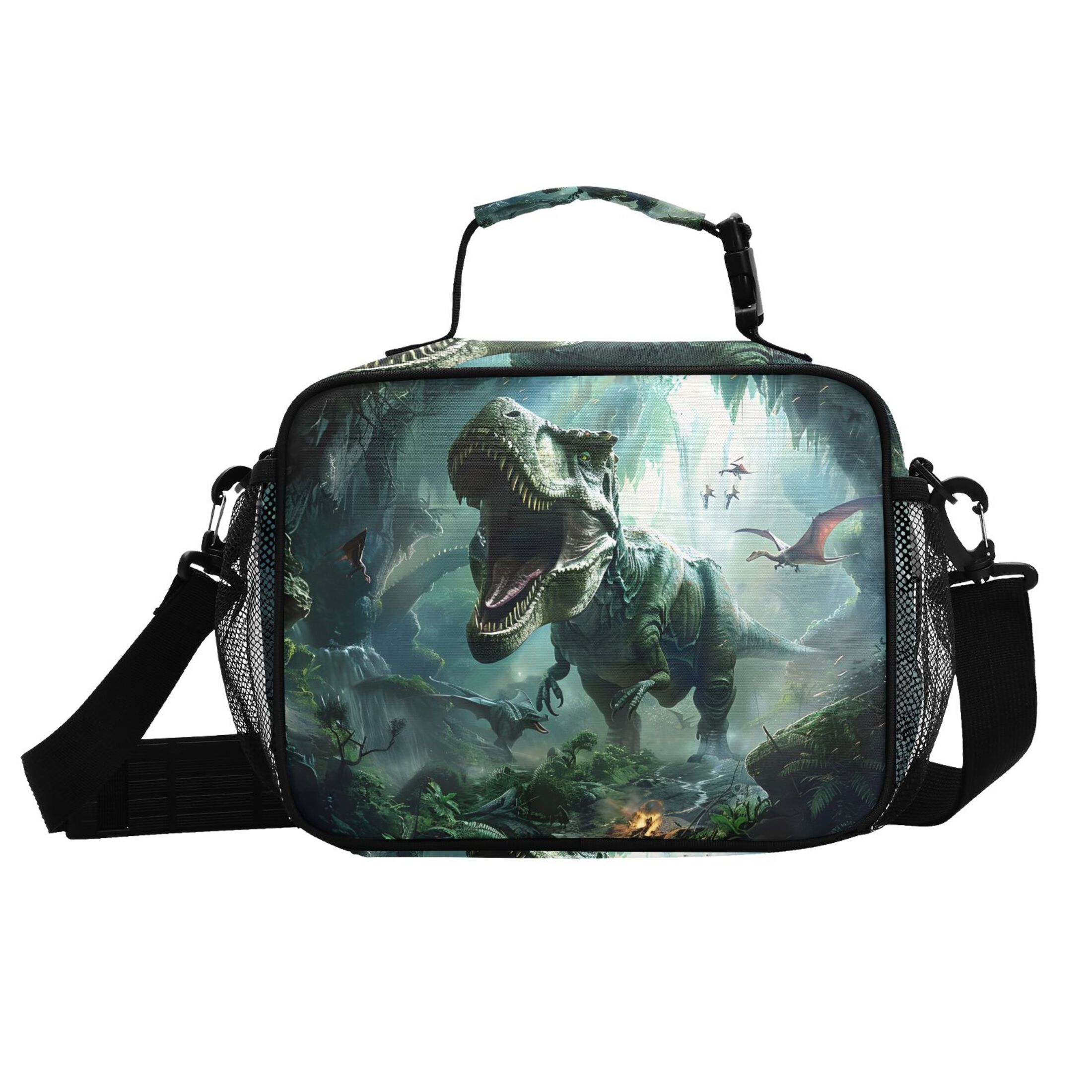 ALAZA Dinosaurs in Forest Lunch Box Insulated Cooler Bag Reusable Tote Bags Shoulder Strap