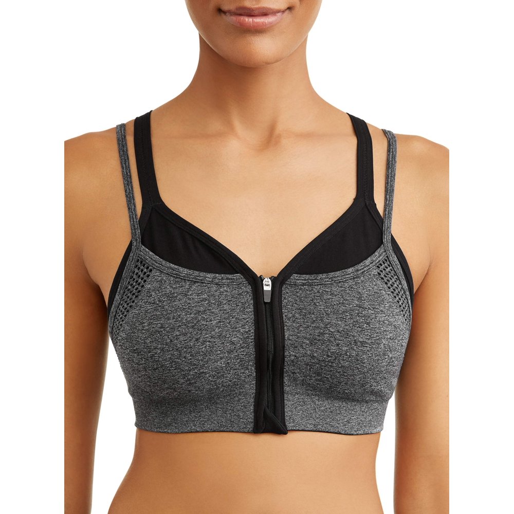 Athletic Works Womens Seamless Layered Zip Front Sports Bra