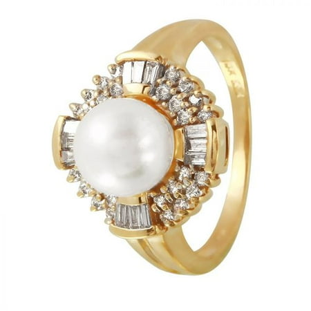 Foreli 0.5CTW Pearl And Diamond 14K Yellow Gold Ring