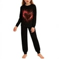 thumbnail image 2 of Conjuntos de blusa y camisa de manga larga con cuello redondo para niños y niñas de 5 a 14 años con estampado y bolsillo. Conjunto de top y pantalón de manga larga., 2 of 9