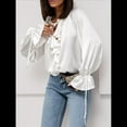 thumbnail image 4 of Camisa Informal de Larga con Volantes para Mujer, Blusa de Satén de Seda para Trabajo, Ropa de y Otoño L, 4 of 8