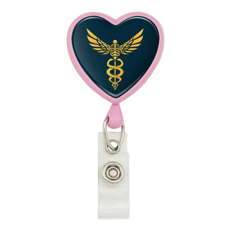 Caduceus Medical Symbol Doctor Nurse EMT Heart Lanyard Retractable