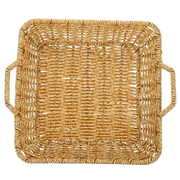 LIFKOME Light Brown Plastic Rattan Woven Basket Decorative Storage Box for Kitchen, Dining Room, and Home Organization