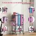 thumbnail image 5 of Flycity 3 Tier Yoga Mat Storage Rack, Home Gym Organizer Holder, Gym Equipment Storage Cart with Wheels and Hooks for Home Exercise and Fitness Gear, Black, 5 of 7