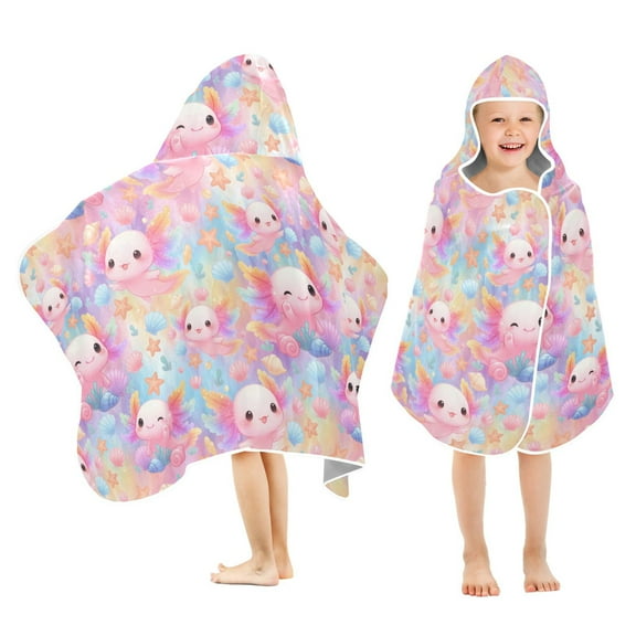 joogoo Axolotl in Seashell Kids Hooded Beach Towel Baby Bath Towel 23.5"x50"