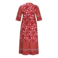 thumbnail image 6 of pstuiky Dresses for Women, T-Shirt Dress Flower Print Half Sleeve V-Neck Sundresses High Waist Flutter Sleeve Flowy Calf Length Dresses Midi Dresses for Women Birthday Red M, 6 of 9