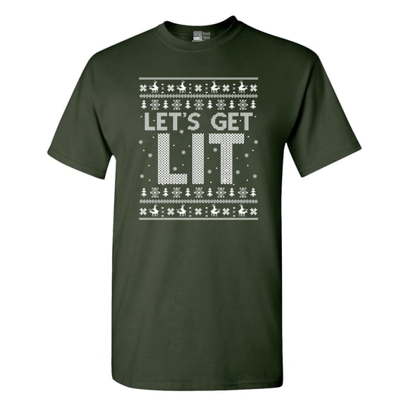 Let's Get Lit Deer Ugly Christmas Funny DT Adult T-Shirt Tee