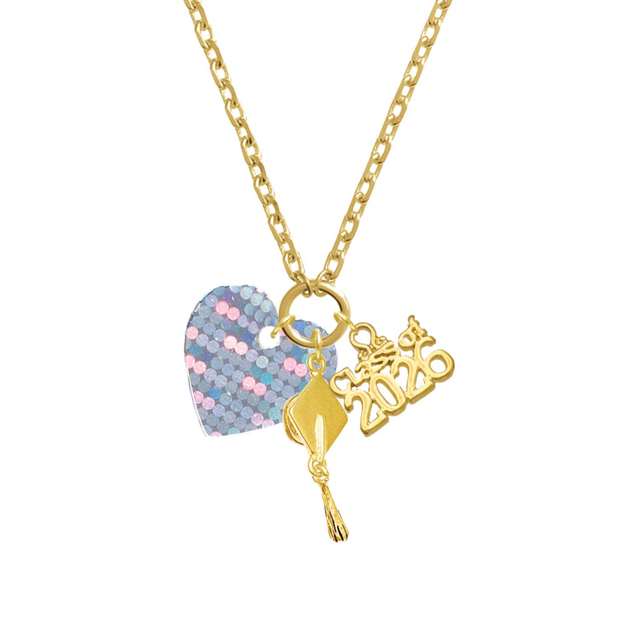 Delight Jewelry Acrylic Small Hologram Heart - Gold-tone Class of 2026 Graduation Zoey Charm Necklace, 28"
