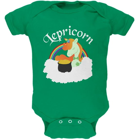 St. Patrick's Day Lepricorn Leprechaun Lucky Pot Of Gold Soft Baby One Piece Kelly Green 0-3 M