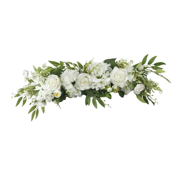 corona de flores Guirnaldas flores rosas artificiales, planta colgante Floral seda para coraciones arco boda, hogar, jardín, Hotel, oficina, Blanco 65cmx16cm Fanmusic corona de flores