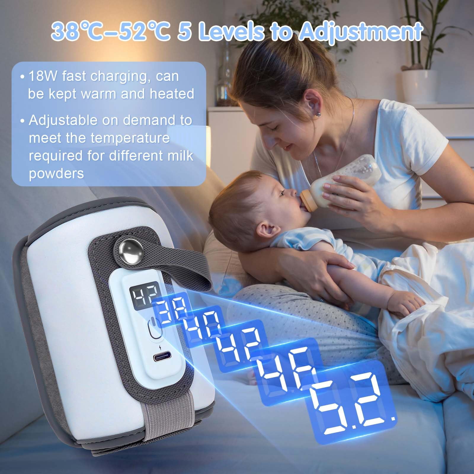 Portable Bottle Warmer, Baby Milk Warmer for All Bottles, Rapid Heating Accurate Temperature Control with LED Display, USB Warmer Bottle Suitable for Home and Outing, Orange