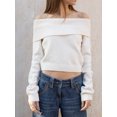 thumbnail image 4 of Gupgi Womens Off Shoulder Sweater Solid Long Sleeve Fold Over Crop Knit Tops Casual Fall Sweater, 4 of 7