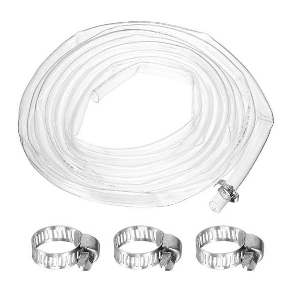 Clear Vinyl Tubing, 0.55" ID. 0.67" OD. 13.12 ft Length Tube, Drain Hose with Clamps, Transparent