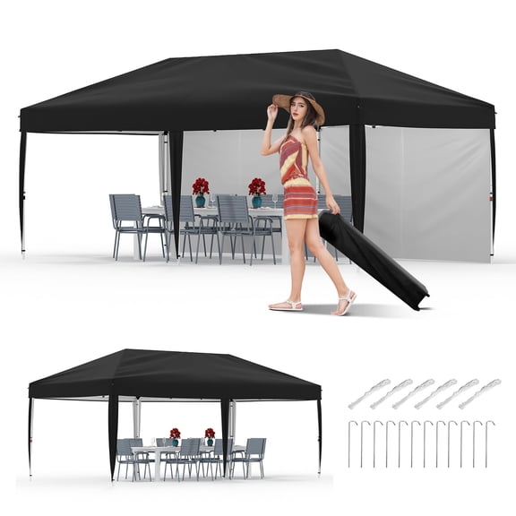 10'x20' Waterproof Pop-Up Canopy Tent with 6 Sidewalls & 12 Stakes, Heavy-Duty Outdoor Event Tent for Weddings, Backyard, Camping, Markets