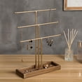 thumbnail image 5 of MyGift 3-Tier Gold-Tone Metal Jewelry Tower with Brown Wood Base, Unisex, 5 of 6