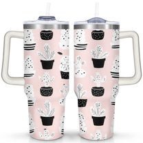 Cactus 40 Oz Tumbler with Handle Lid and Straw, Stainless Steel Double Walled Vacuum Insulated Cup, Cute Anniversary Wedding Birthday Gifts Tumbler for Women Men Friends Outdoor Indoor