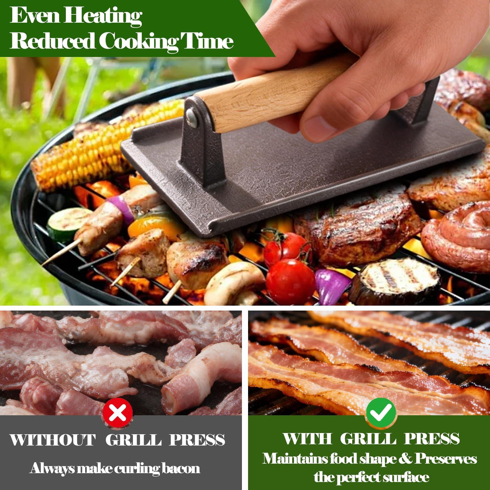 2.2 Lb Handheld Heavy Duty Cast Iron Grill Press  7.8x3.9 Inch Rectangle Burger With Wood Handle For Blackstone Griddle Chef Camp Panini Vegetable Bacon Sandwich Bbq 2 Pack