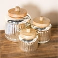 thumbnail image 2 of DecMode 8", 6", 5"H Silver Glass Decorative Jars with Wood Lids, 3-Pieces, 2 of 7
