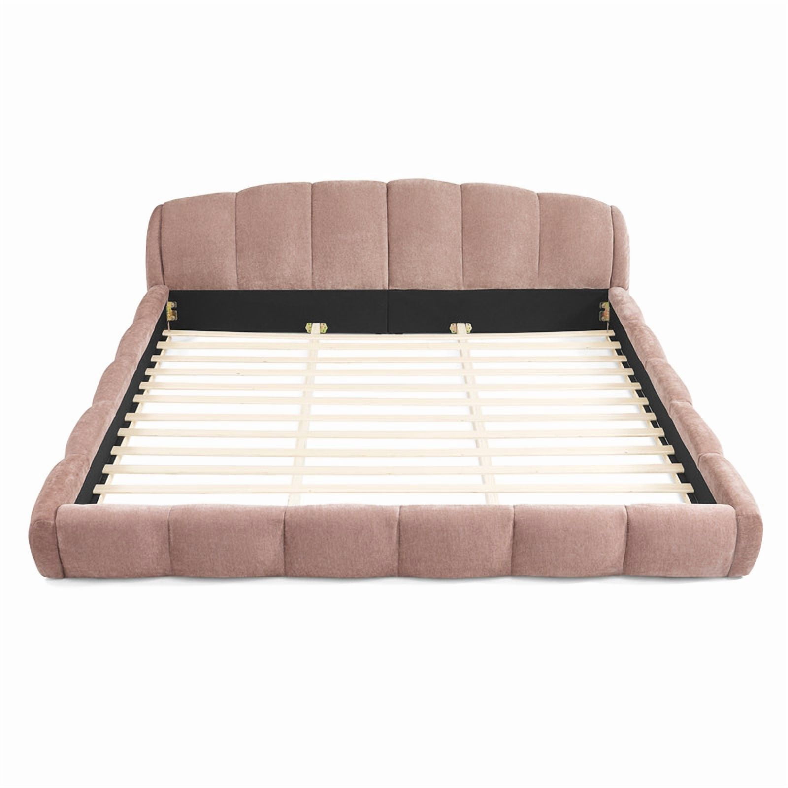 Queen/King Size Upholstered Platform Bed Frame, No Box Spring Required Low Profile Floor Bed with Padded Headboard & Footboard