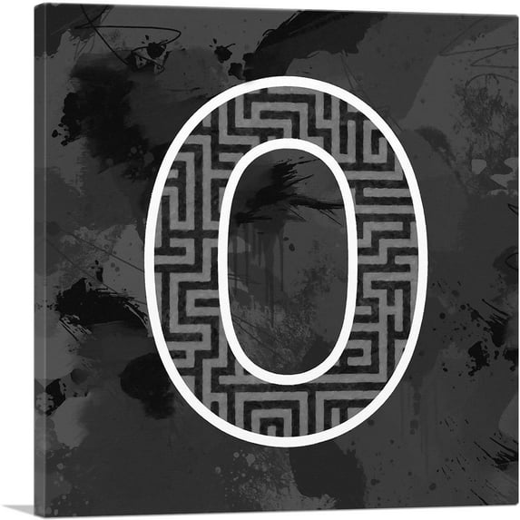 ARTCANVAS Modern Black White Alphabet Number 0 Zero Numeral Canvas Art Print - Size: 36" x 36" (1.50" Deep)