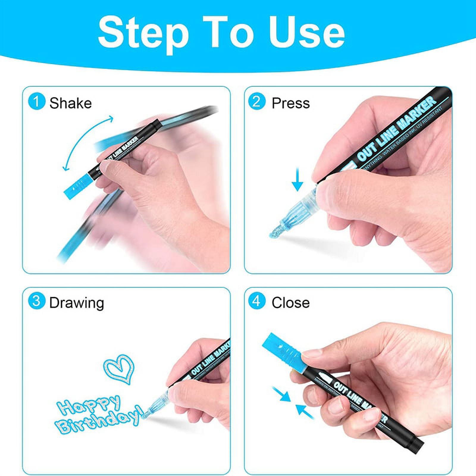 Double Line Outline Markers, 36 Colors Super Squiggles Shimmer Outline Marker Pen Set, Self Outline Metallic Markers