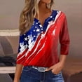 thumbnail image 2 of 250th Anniversary USA Shirts for Women 3/4 Sleeve T Shirts Loose Red White and Blue Print Tops Independence Day Patriotic Pullover 4th of July Celebration Party V Neck Blouses Vermilion M, 2 of 5