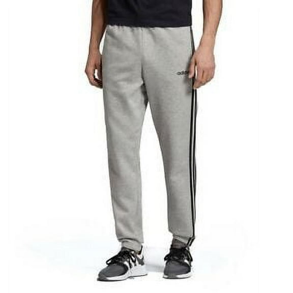 Adidas Men's Essential Fleece Cuffed Hem 3-stripe Heather Grey/Black size Large