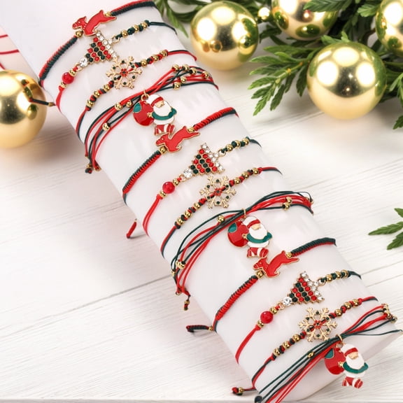Sunyuer 12 Pack Christmas Bracelets Jewelry for Women Handmade Candy Beaded Bracelets Letter Stretch Bracelet Bulk White Red Green Friendship Christmas Decorations Holiday Stocking Stuffers Gifts