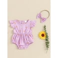 thumbnail image 3 of Musuos Baby Girls Summer Rompers 3M 6M 12M 18M Flying Sleeve Crew Neck Floral Bodysuit with Headband, 3 of 10