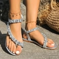 thumbnail image 6 of Water Flat Sandals Summer Beach Sandals Fashion Versatile Sparkling Style Sandals for Women Silver 43, 6 of 8