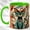 Green, variant on Mosaic Teal Cat Coffee Mug, Ornate Pet Mug, Ceramic 11 oz