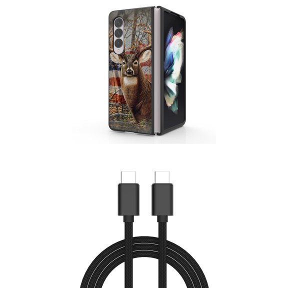 Accessory Bundle for Galaxy Z Fold 4: Slim Snap-On Case (American Deer Buck), PD Power Delivery USB-C to USB-C Cable (3 Feet)