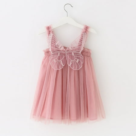 

SDJMa Girls and Toddler s dress Cute Butterfly wings Halter Dress Mesh Camisloe Dress Fashion Ruffler Bandeau for 6Months-5Years old girls Hot Pink
