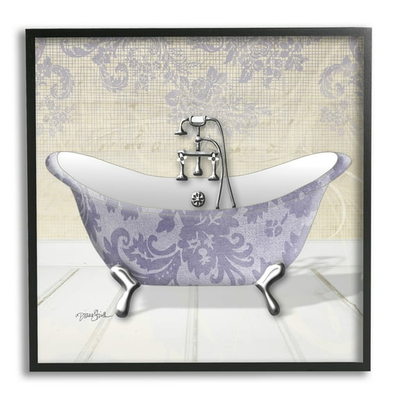 Stupell Industries Purple Damask Claw Foot Tub Bathroom, 24 x 24,Design by Diane Stimson