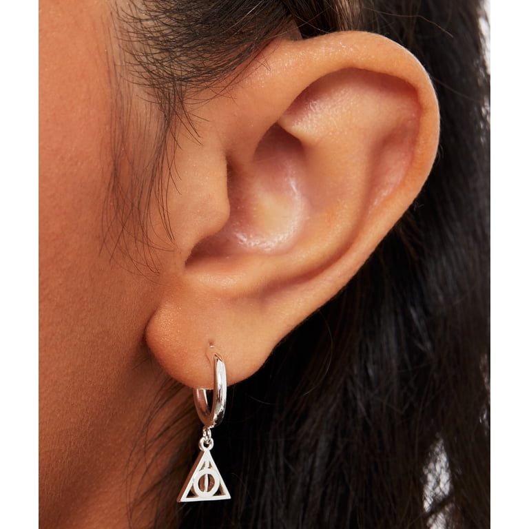 Official Harry Potter Deathly Hallows Earrings - Silver Plated, 18mm, Licensed Collectors Item