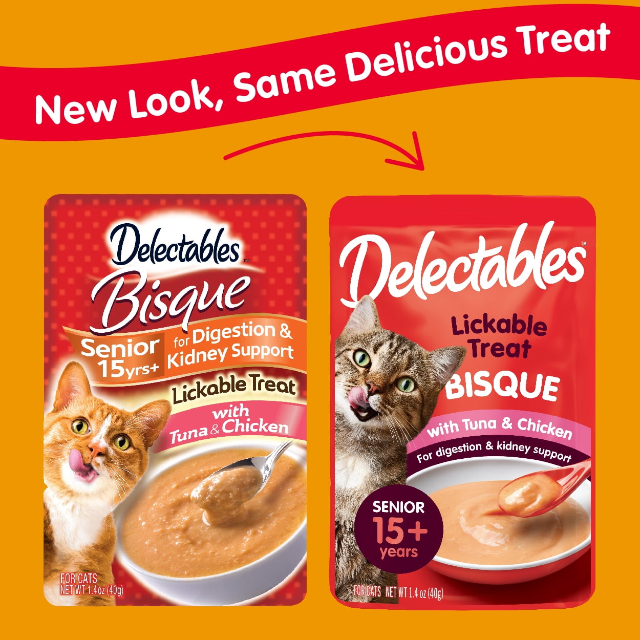 Hartz Delectables Bisque Senior 15+ Tuna & Chicken Lickable Wet Cat Treats, 1.4oz Pouch (12 Pack)
