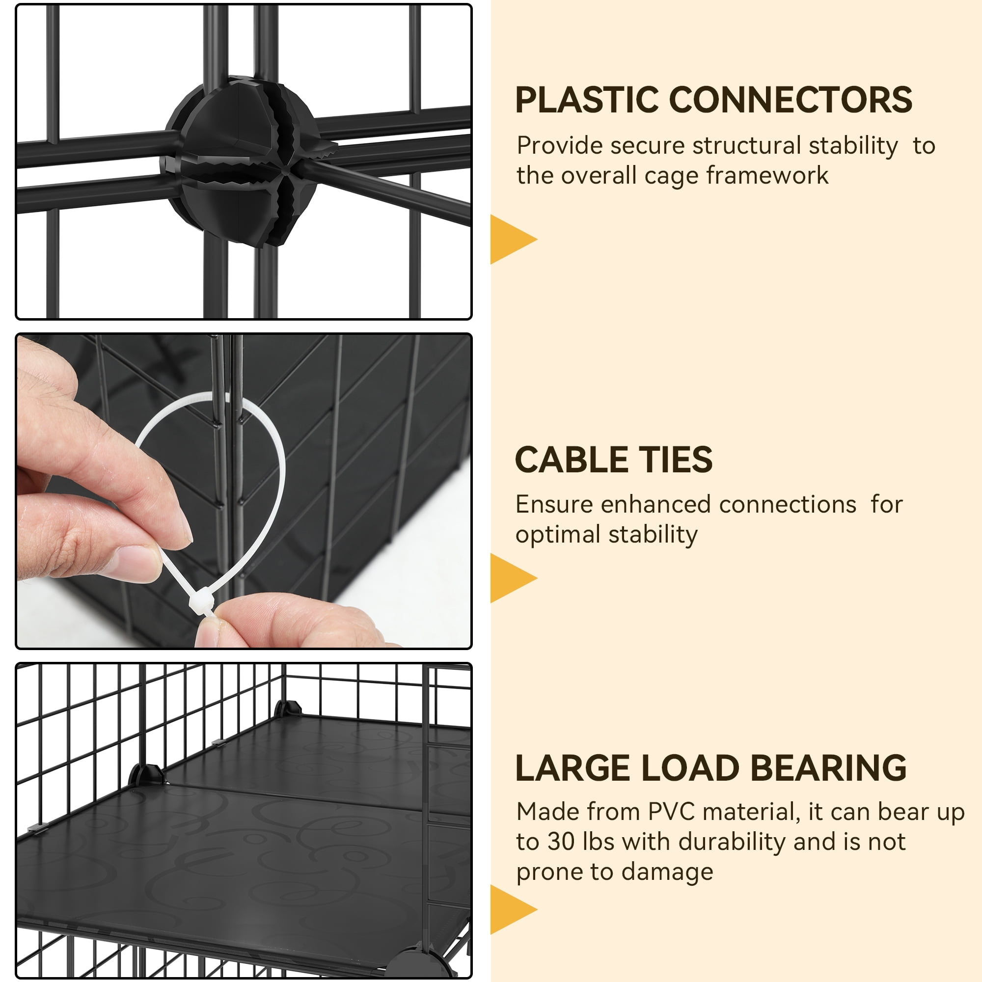 Uforic 2-Tier Cat Cage,Indoor Pet Cage,DIY Pet Playpen Metal Kennel for 1-2 Cats, Ferrets, Chinchillas, Kittens,Travel and Camping,28"L x 28"W x 28"H,Black
