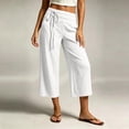 thumbnail image 4 of Ruimatai Womens High Waist Linen Capri Pants with Pockets Drawstring Wide Leg Casual Summer Vacation Daily Lounge Trousers, 4 of 7