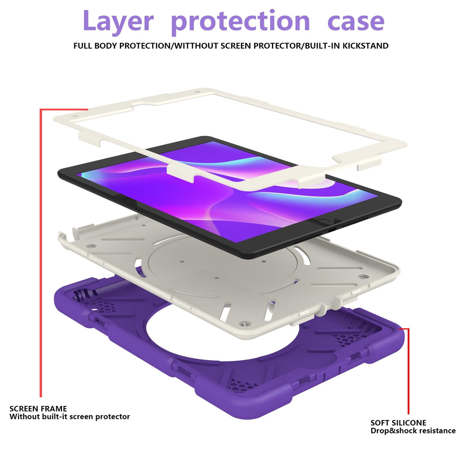 Allytech Case for iPad 9th/8th/7th Generation 10.2", Kids Case with 360° Rotating Folding Ring, Pencil Holder, Strap Drop-Proof Case for iPad 9/8/7 Gen 2021/2020/2019, Catharanthus Roseus