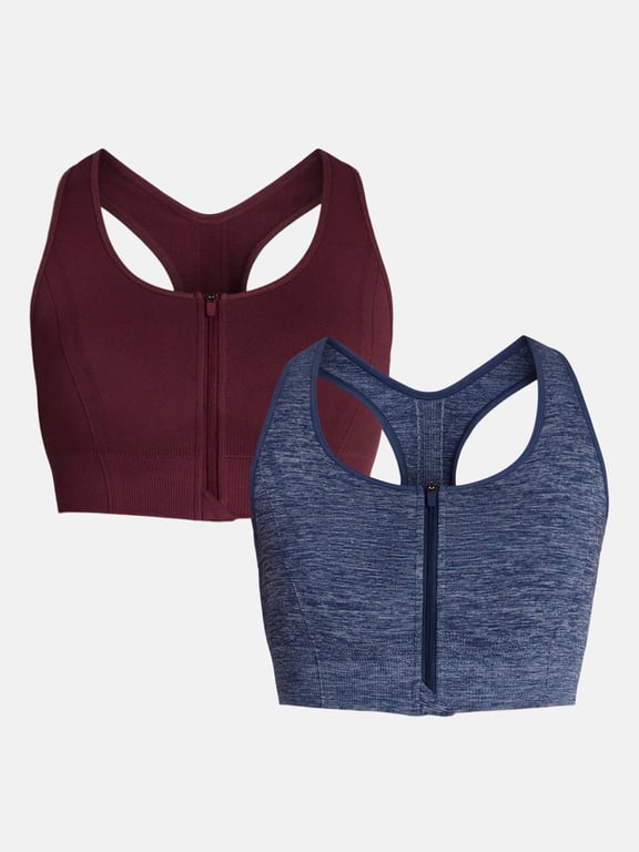 Women's Seamless Zipper Sports Bra, 2-Pack, Sizes S-XL