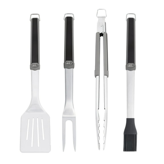 Expert Grill Grilling Accessories BBQ Grill Tools Set, 4 Pieces Stainless Steel Grill Kit