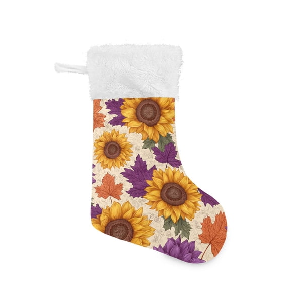Yellow and Purple Sunflowers Leaves Christmas Stockings Large Capacity 18 inch Gift Bag with Hook Xmas Holiday Decor 1 Pack