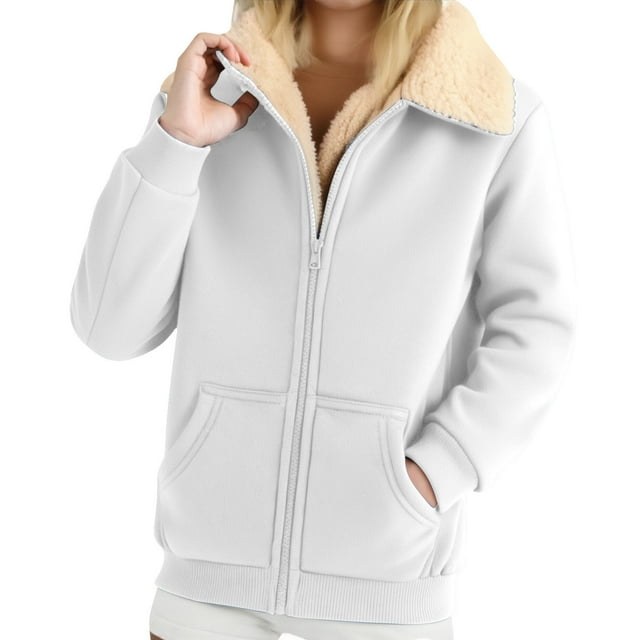 Ailaofu Veste Chandail en Molleton Décontractée à Fermeture Éclair Complète Doublée en Sherpa pour Femmes