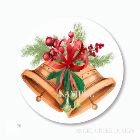 DOPASTICKER Golden Chri.Stm.As Bells And Berries Scrapbook Stickers Phone Decal Water Bottle Stickers Cars Stickers Water Bottle Stickers For Kids