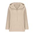 thumbnail image 4 of Womens Polar Fleece Hoodie Half Zipper Pullover Sweatshirts with Hood Winter Warm Solid Color Plush Hooded Tops (Khaki S), 4 of 5
